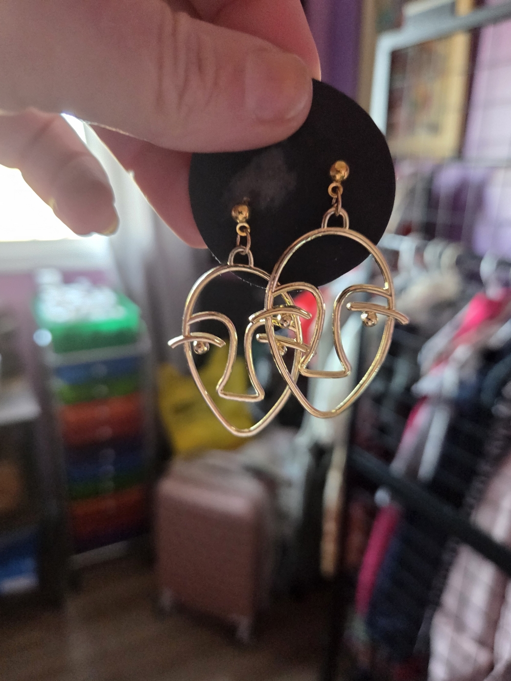 Gold Face Outline Drop Earrings - Minimalist Women’s Jewelry - Picture 3 of 3